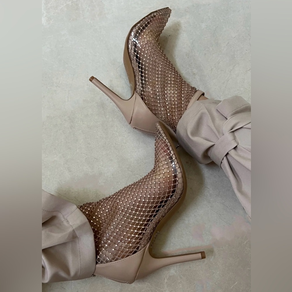 Charles David Blush Nude Mesh Rhinestone Ankle Boots